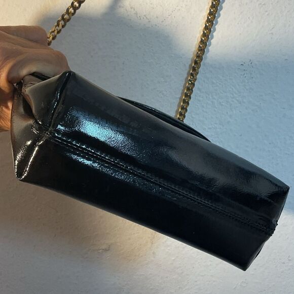 Paloma Picasso Black Gold X Crossbody Bag Chain Link Strap Patent Leather Small - Picture 8 of 14